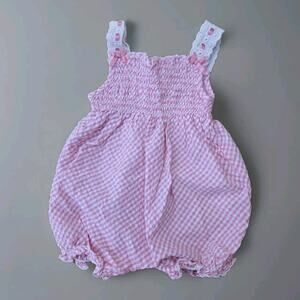 Savannah Baby Girl Pink/White Striped Smocked Romper Size 3‎ Months 100% Cotton